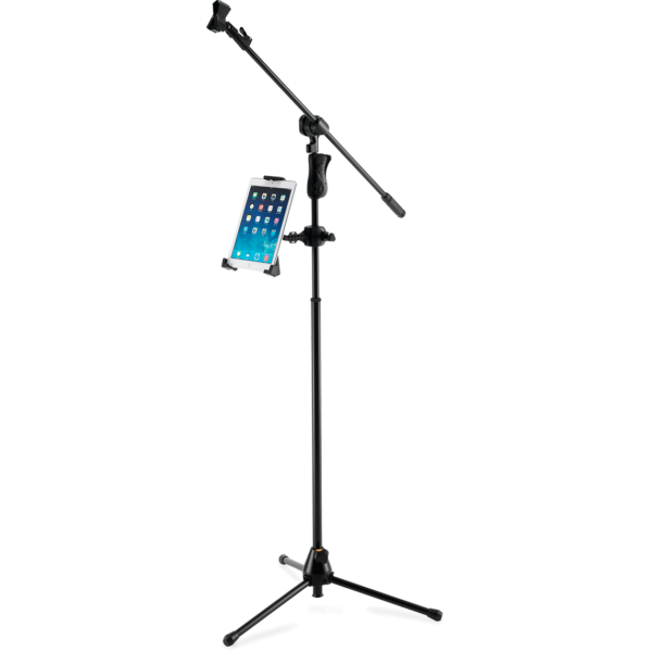 Soporte para tablet HERCULES DG305B montado en atril de micrófono