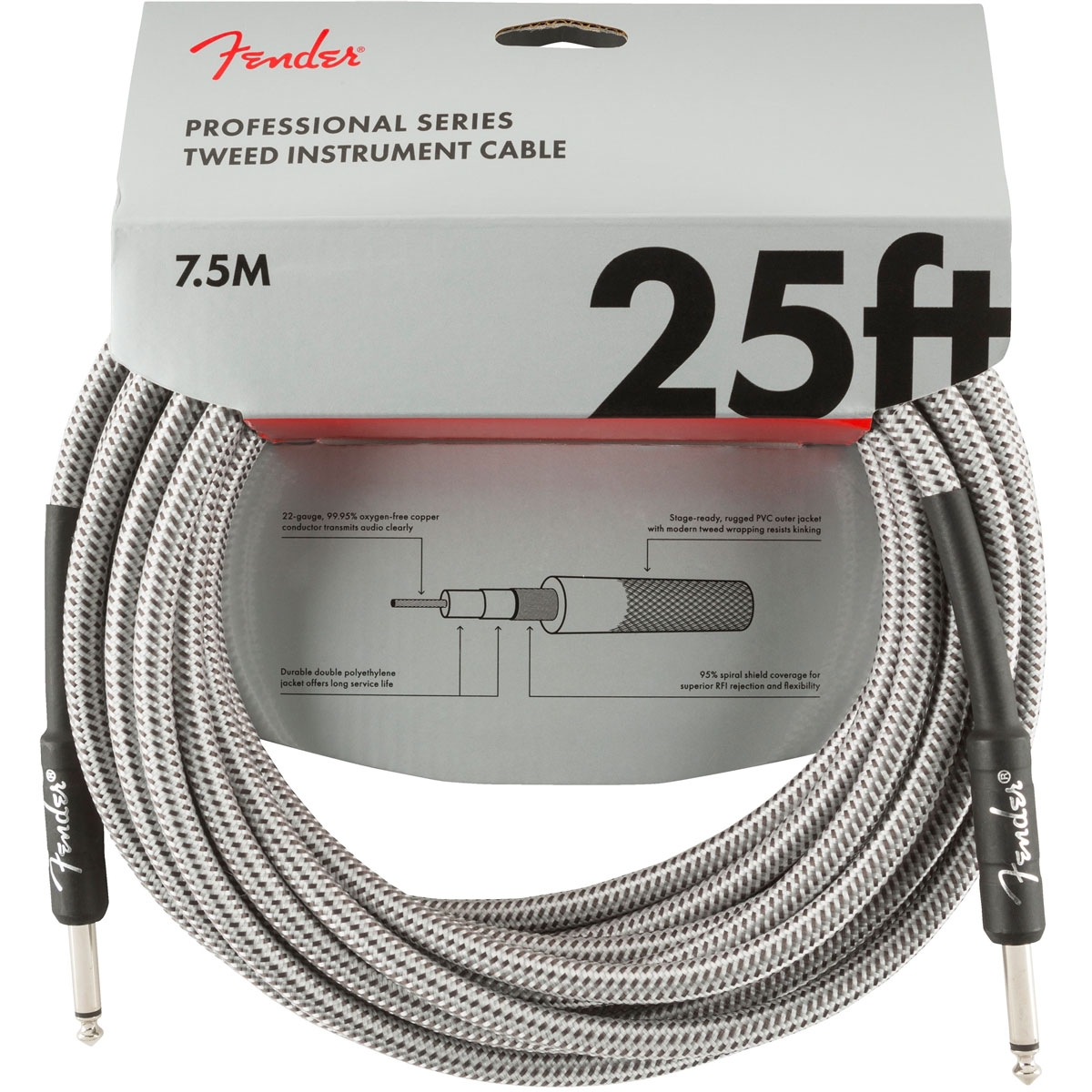 Empaque del Cable Fender Professional Series White Tweed 7.5M