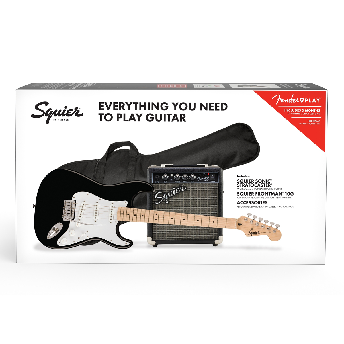 Caja Horizontal Caja Horizontal Paquete de Guitarra Eléctrica Squier Sonic Stratocaster Pack Black